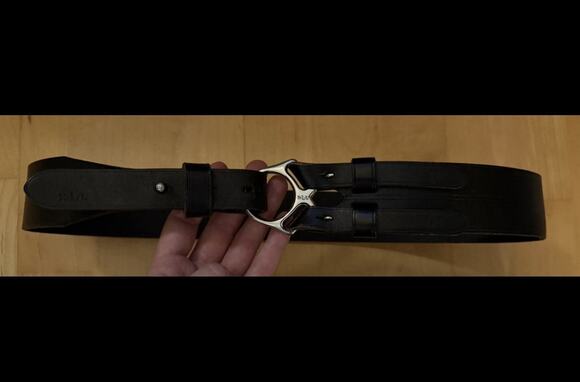 VTG Ralph Lauren Black Leather Silver Tri Strap Buckle D Ring Horse Bit S